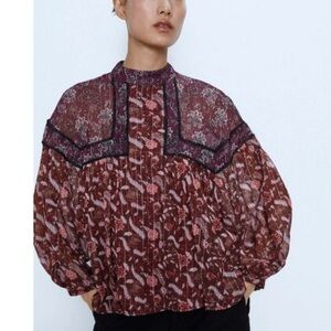 Zara Boho Floral Print Blouse Size S